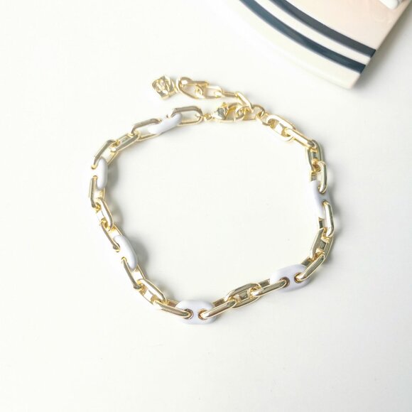 Kendra Scott Bailey Gold White Mix Chain Bracelet - Picture 1 of 4